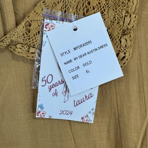 April Cornell My Dear Austin Dress Women's XL Gold Cotton Boho Prairie Maxi - Picture 5 of 10